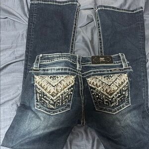 Miss Me Blue Boot Cut Jeans with Elegant Embroidery